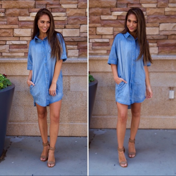 LAST 1❤️Chambray Shirt Dress - Picture 2 of 3